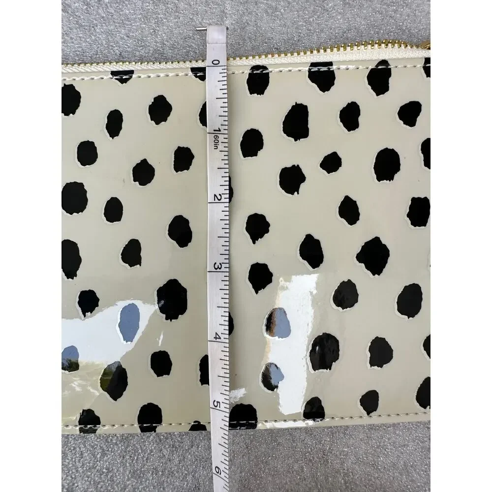 Kate Spade New York Black & Cream Spotted Patent Zip Pouch Clutch